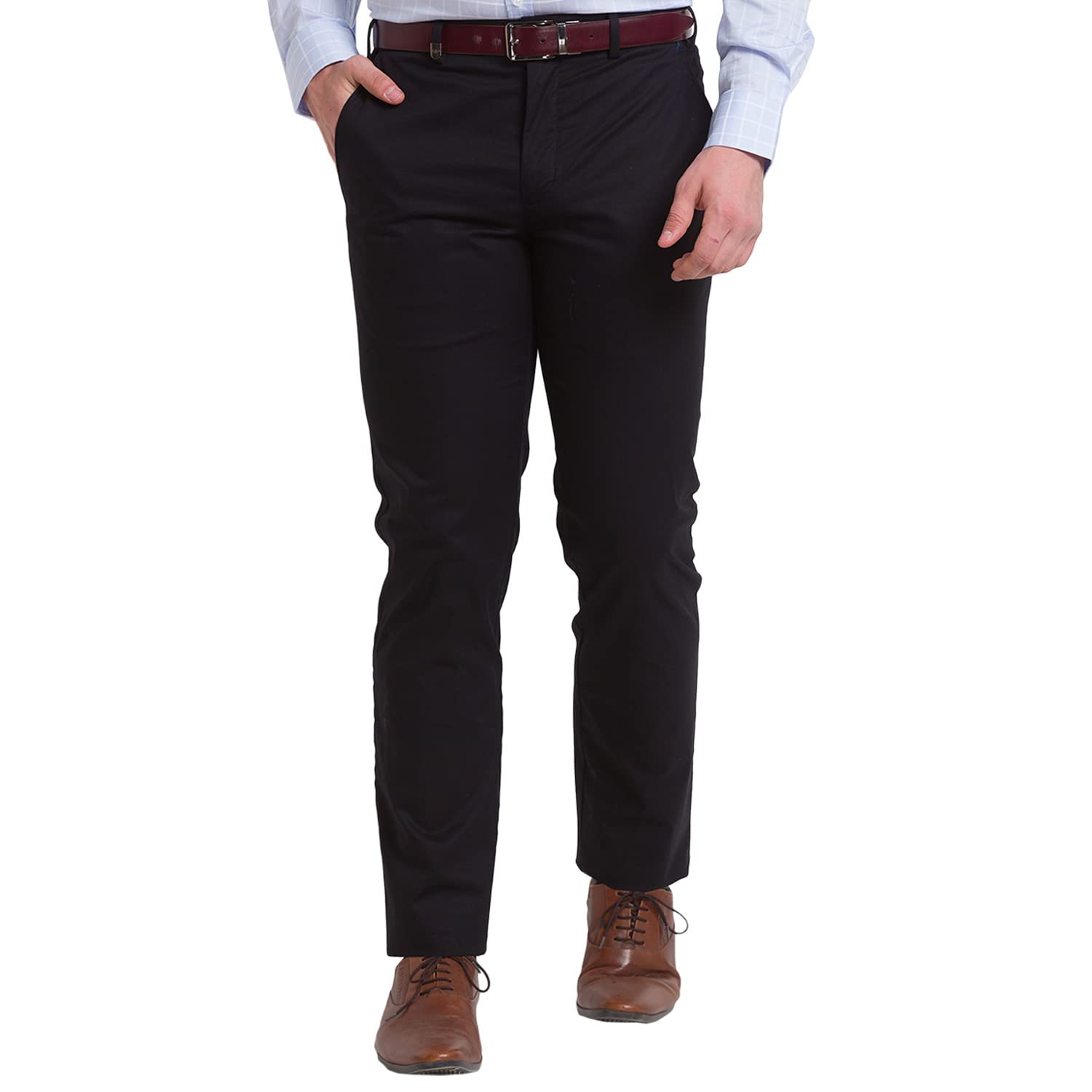 park avenue Men's Cotton Blend Solid Pattern Super Slim Fit Flat Front Formal Chinos-picture-50
