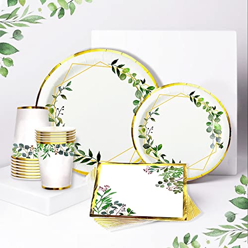 Ola Memoirs Greenery Safari Plates and Napkins for 24 Boho Party Supplies Jungle Theme Baby Shower Paper Disposable Cups