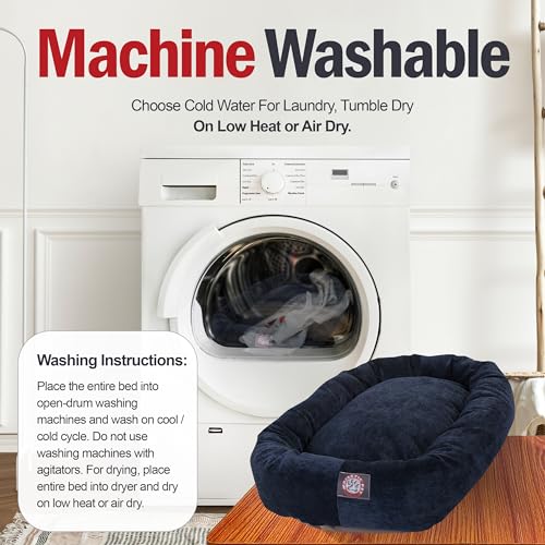 Image of Majestic Pet 52 Inch Micro Velvet Calming Dog Bed Washable - Cozy Soft Round Dog Bed with Spine for Head Support - Fluffy Donut Puppy Mat 52x35x11 (inch) X- Large - Navy (2025)
