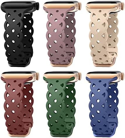 6-Pack Lace Silicone Bands Compatible for Apple Watch Bands 38mm 40mm 41mm Women, Slim Breathable Sport Band Straps Wristband for iWatch Series 8/7/6/5/4/3/2/1/SE/Ultra