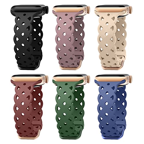 6-Pack Lace Silicone Bands Compatible For Apple Watch Bands 38Mm 40Mm 41Mm Women, Slim Breathable Sport Band Straps Wristband For Iwatch Series 8/7/6/5/4/3/2/1/Se/Ultra #TOP3