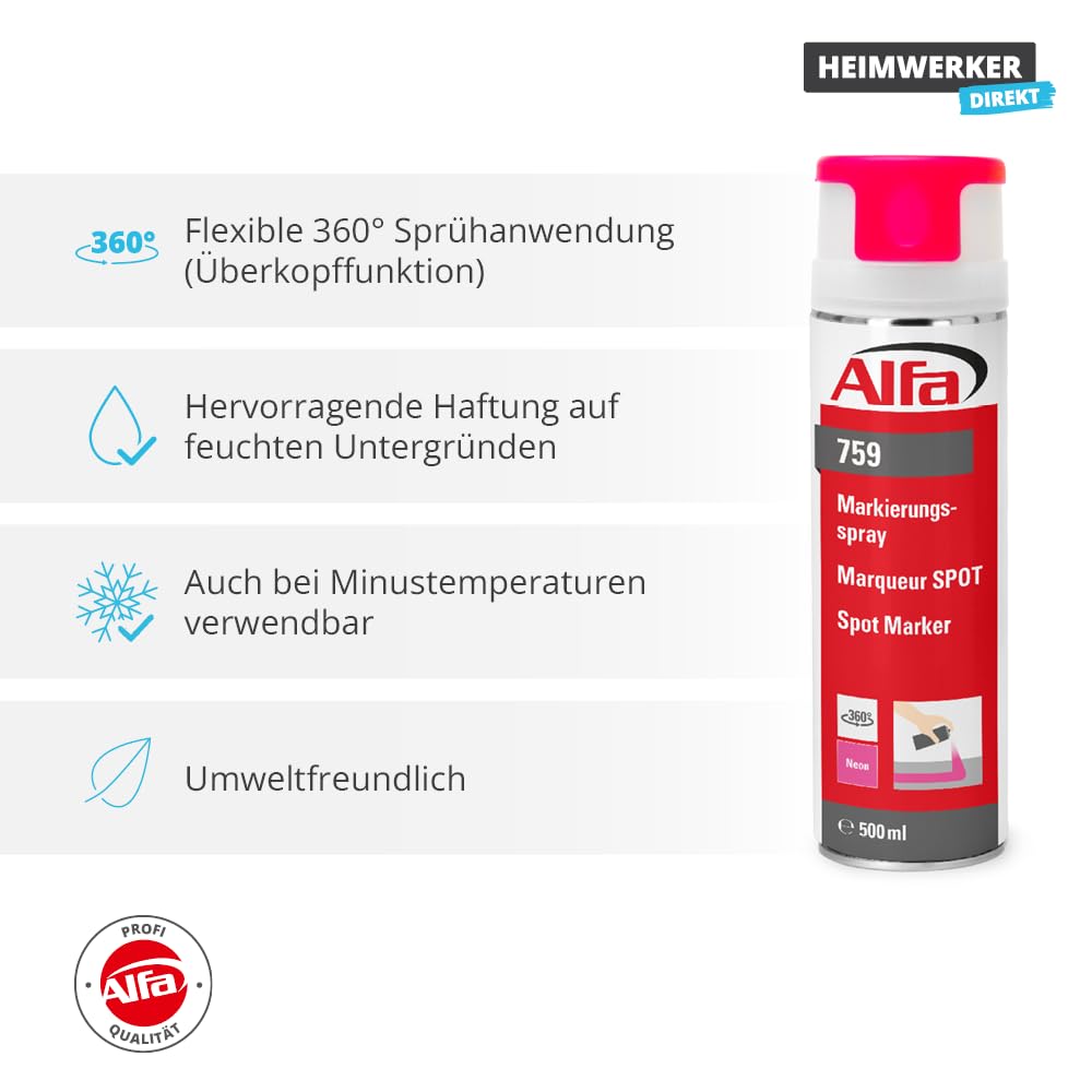 Alfa Markierungsspray Neon-gelb 500 Ml – Profi-Spray Für Präzise Markierungen Auf Allen Untergründen