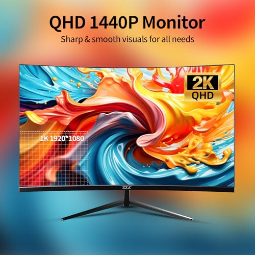 Image of ZZA 27 Inch Curved Gaming Monitor-2K QHD (2560x1440) 75Hz Display,HDMI /DP USB Connectivity,Tilt Adjustable,Wall Mountable,Perfect for PC Gaming Office