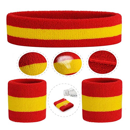 Image of ONUPGO Sweatband Set Sports Headband Wrist Striped Sweatbands Terry Cloth Wristband Athletic Exercise Basketball Wrist Sweatband and Headbands Moisture Wicking Sweat Absorbing Head Band
