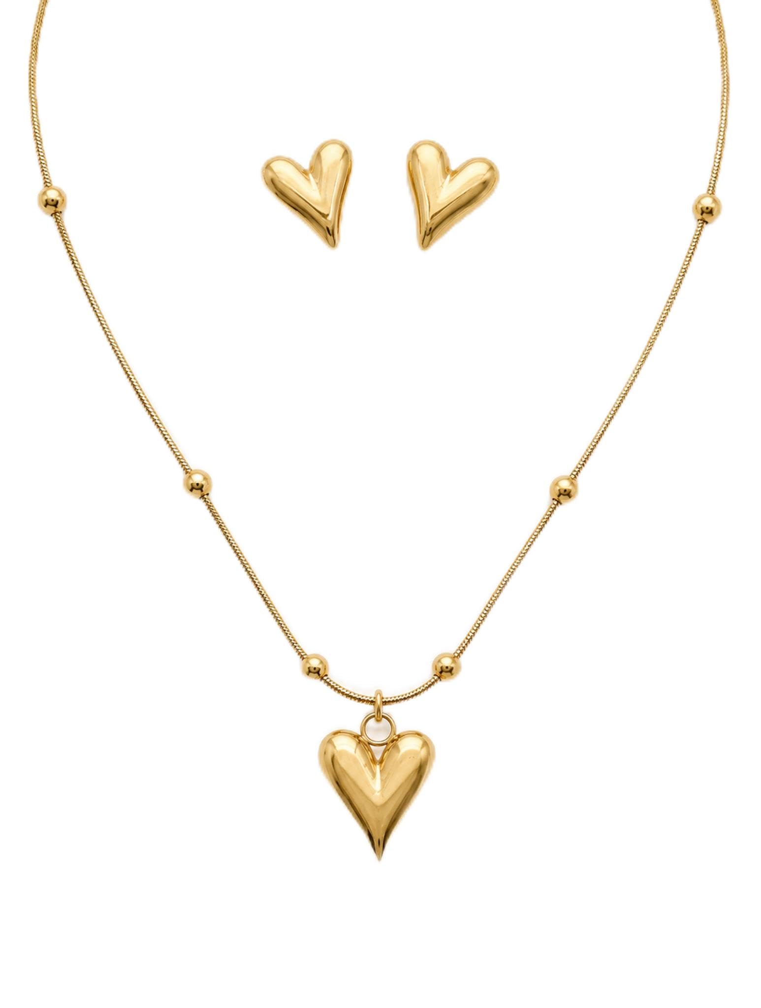 Heart Pendant Necklace & Heart Stud Earrings Set for Women | Gold Plated Stainless Steel Jewellery Set | Anti Tarnish Waterproof Hypoallergenic | Minimal Heart Jewellery-image-32