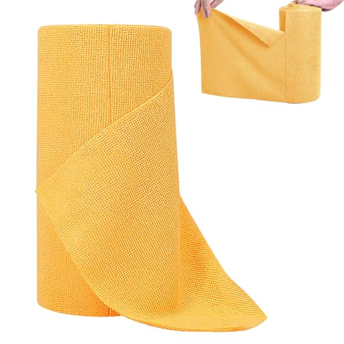 MEYAGOT 50 Unidades Paño De Limpieza De Microfibra, 30 * 30cm Paños De Limpieza En Rollo, Paños De Cocina De Microfibra, Trapos Reutilizables Y Sin Pelusas(Amarillo)