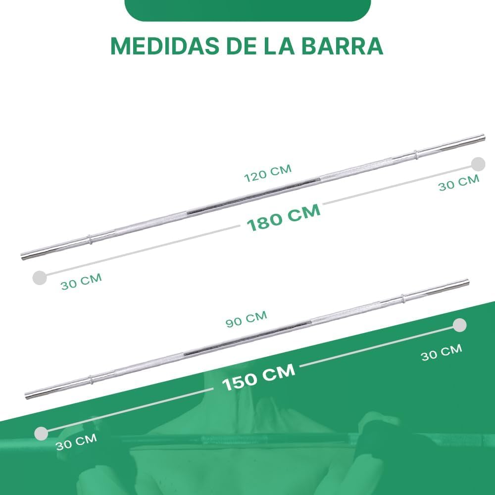 ManiBoom Barra Pesas Compatibles con Discos de Ø30/31mm - Barra de Musculacion, Halterofilia para Gimnasio con Cierres de Resorte