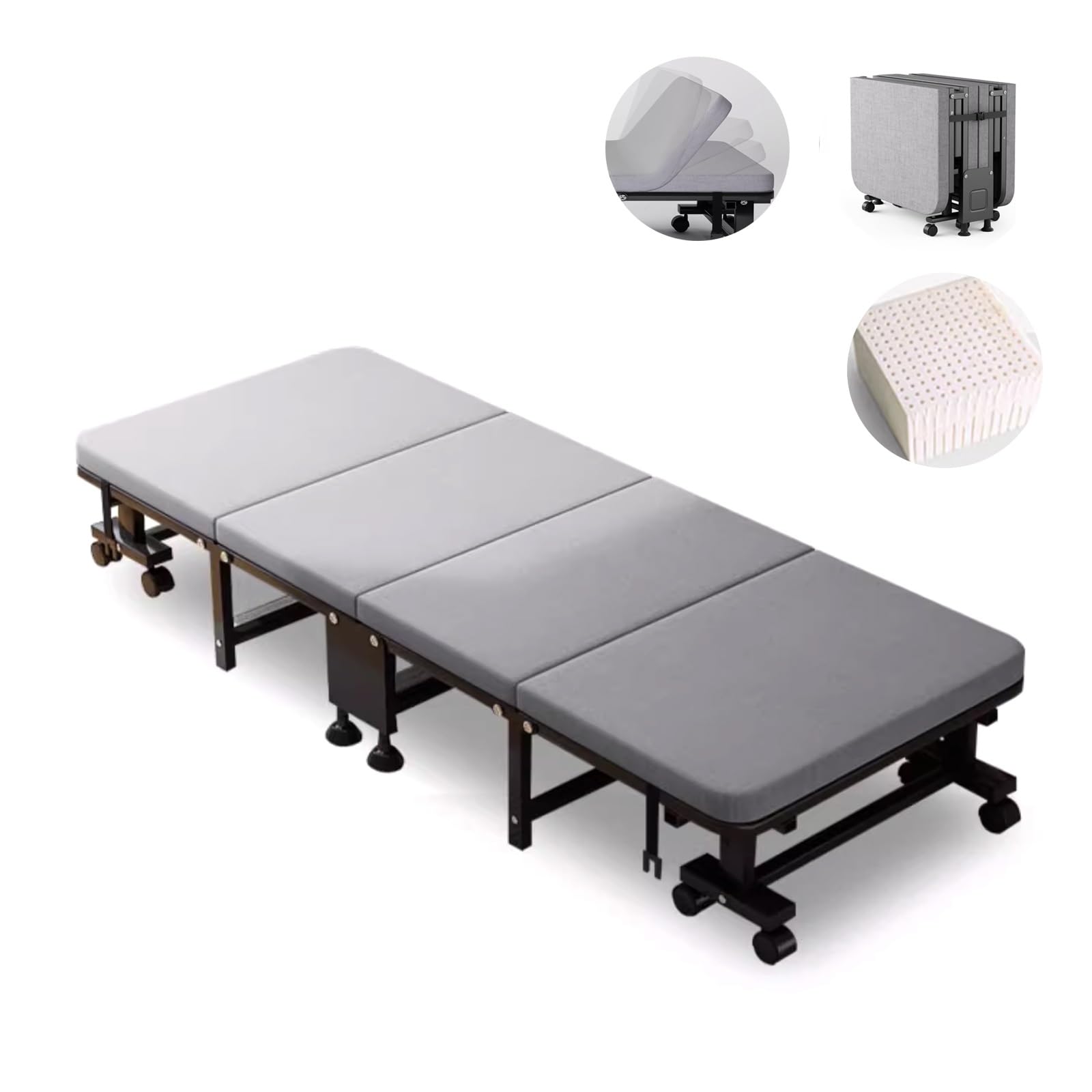 Łóżko Składane Turystyczne z Uniwersalnymi Kołami 360 i 6-pozycyjne Regulowane Oparcie Przenośne Łóżko Kempingowe Nośność 280kg(Gray F,190 * 90 * 30cm)