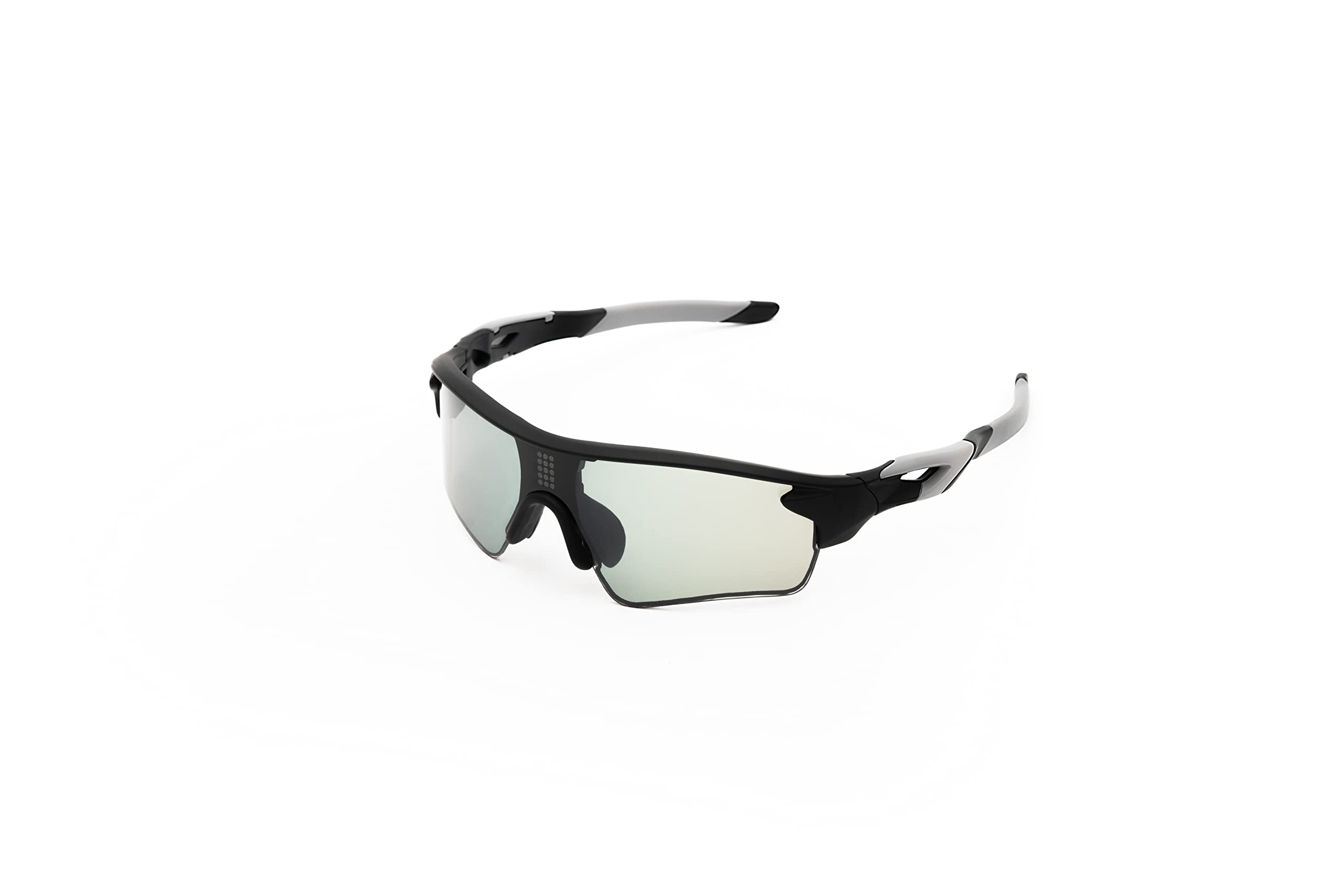 Wicue VR-1901 Occhiali sportivi E-Instant, lenti elettroniche fotocromatiche istantanee e polarizzate, montatura flessibile e anti-rottura, antiurto, nasello regolabile, senza batterie, Nero