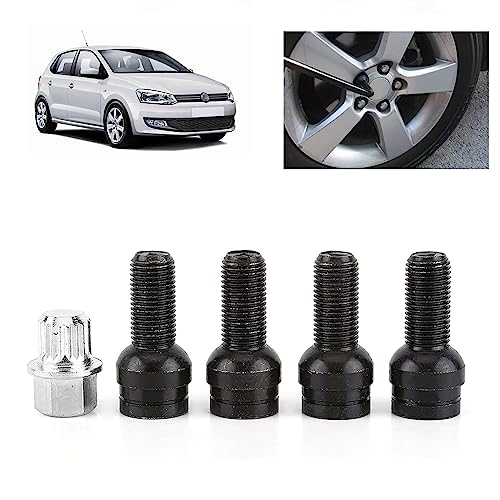Image of Wheel Lug Nut Kit, Steel Wheel Bolts Set, M14x1.5mm, Locking Wheel Bolts with Key, Black, 4+1 Pieces