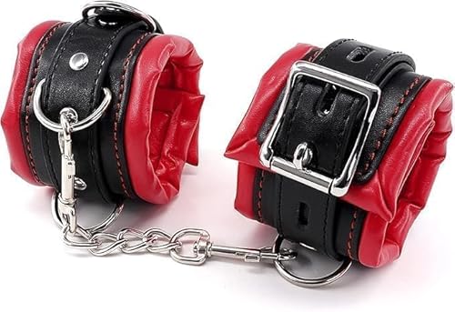 1Pair Black & Red Sex Fuzzy Fluffy Handcuff Set for Bedroom Sexy Handcuffs for Ankles and Wrist Bed Straps Sex Bondage Kit for Adult Furry Hand Leg Cuffs Couples Sex Toys for Women Men Sweater K9