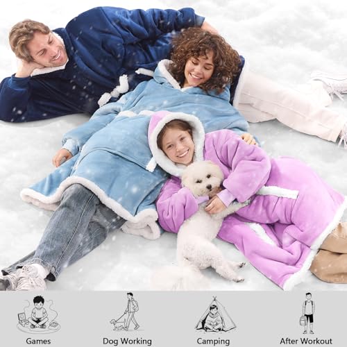 JOYWOO Purple Kids Wearable Blanket Hoodie,Oversized Cat lovers Hoodie Blanket for kids & Teens,Birthday Gifts for Girl Boys,Warm Cozy Fuzzy Sherpa Fleece Sweatshirt Blanket Giant Pocket Gifts,Purple