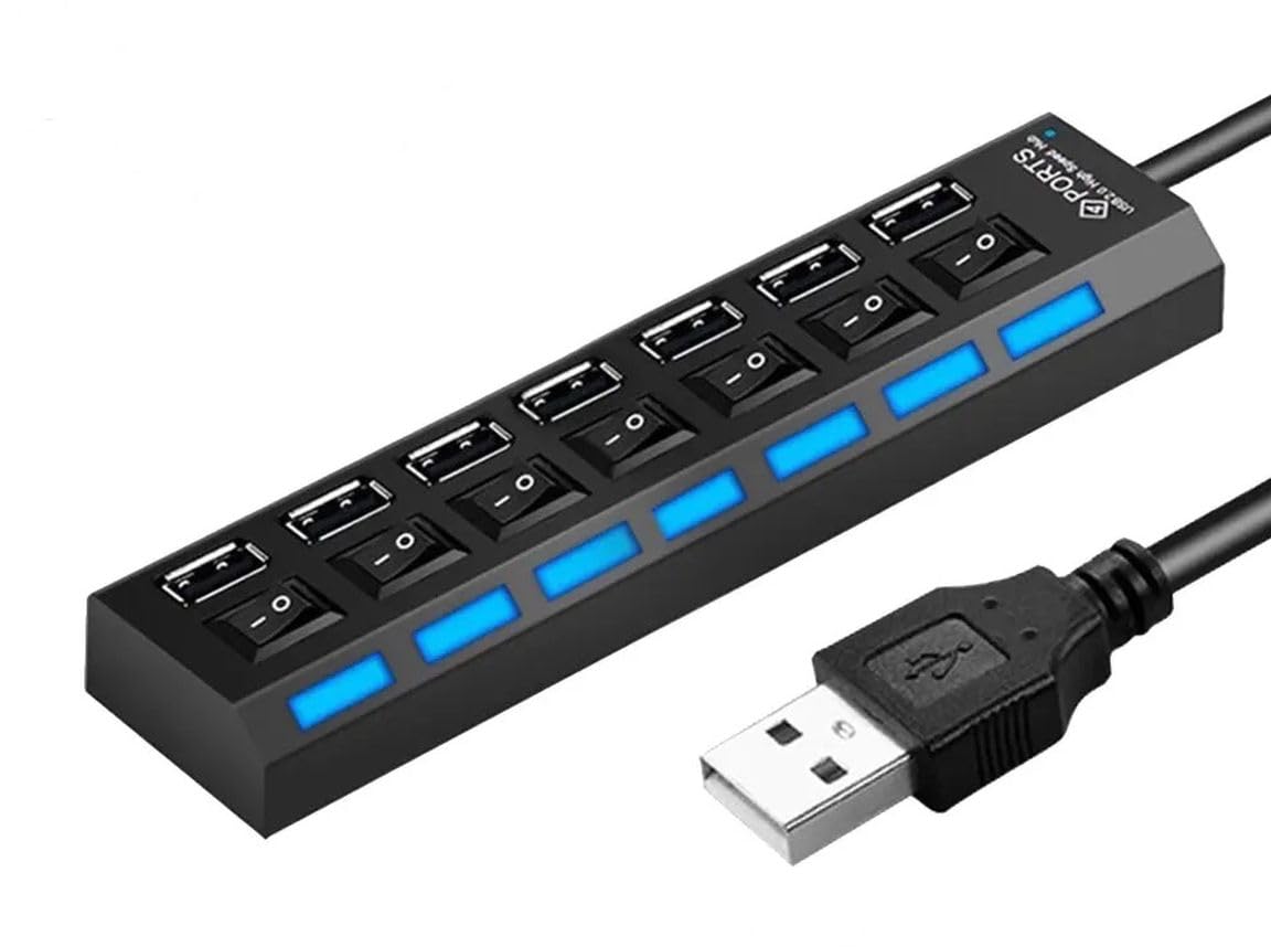 USB Hub Multi USB Splitter Ports Hub Use Power Adapter 4/7 Port Multiple Expander Hub with Switch 30CM Cable For Home Office