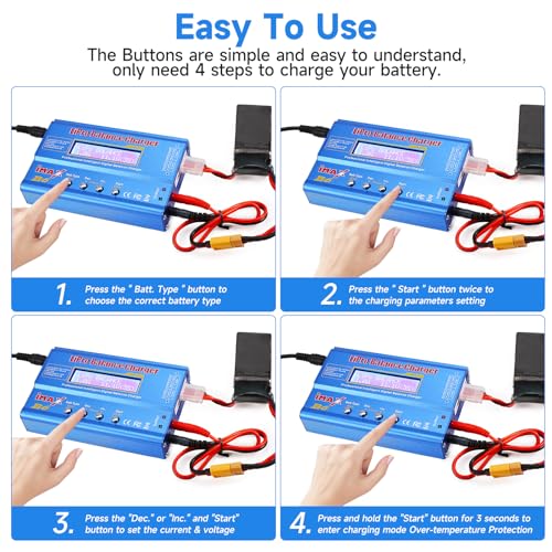 Lipo Battery Charger, 80W 6A Balance Charger, RC Hobby Battery Balance Charger with AC Power Adapter for LiPo Li-ion LiFe NiCd NiMh Pb - Image 7