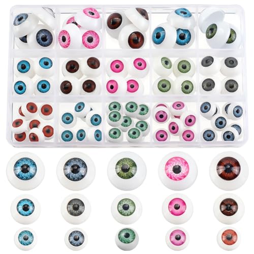 PH PandaHall 80PCS Halloween Eyeballs 15 Styles Half Round Realistic Eyes Hollow Eyeballs Horror Props Costume Eyes for Party Decor Art Sculptures Props Puppets Jewellery Making 12-20mm