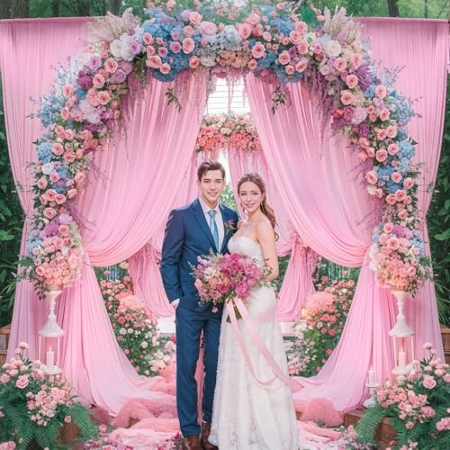 Image of 10x10ft Pink Backdrop Curtain for Wedding Parties Wrinkle Free Fabric Light Pink Drapes Backdrop Decoration for Baby Shower Birthday Photography Decoration 2 Panels, 5ft x 10ft