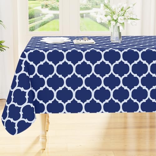 Image of Smiry 2 Pack Table Cloth, Flannel Backed Vinyl Tablecloth, 52 inchx70 inch | Waterproof Plastic Tablecloths, Wipeable Table Cover for Dining, Indoor and Outdoor (Navy)