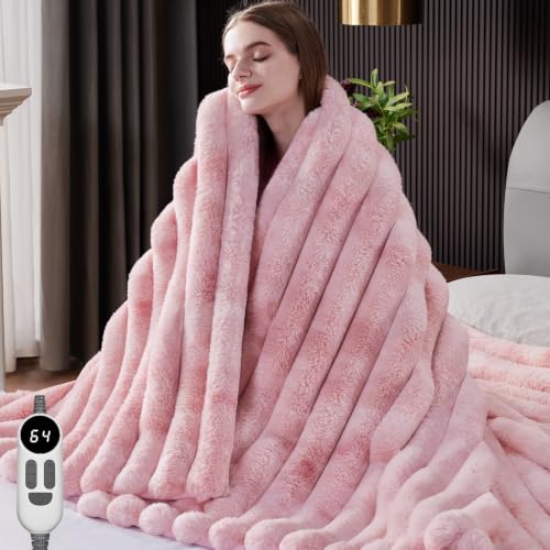 HaloRest Heated Throw Blanket, Faux Fur Cozy Electric Blanket 63''*84''