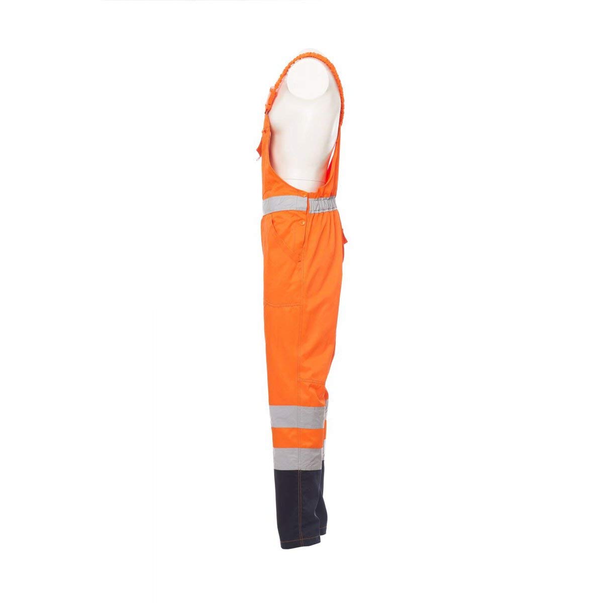 PAYPER Skill Tuta Pettorina da Lavoro Alta visibilità Unisex Uomo Donna Misto Cotone Poliestere Bretelle Elasticizzate Apertura Laterale Tasche al Petto Arancione Fluo/Blu Navy (M)