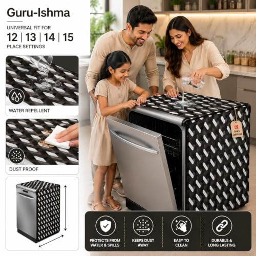 Image of Dishwasher Cover for 12 to 15 Place Setting | Water-Resistant Dustproof Zip Cover | Universal Fit Compatible with Bosch, LG, IFB, Hafele, Faber & More | 63 x 63 x 88 cm | Design 12
