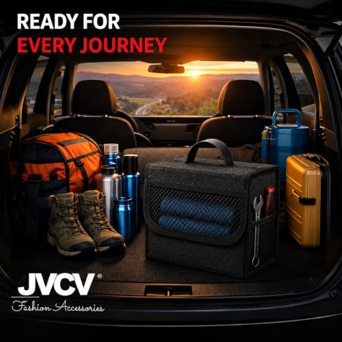 Image of JVCV 2 Pack - Car Trunk Boot Organizer, Car Storage and Organizer Anti Slip Car Accessories Organizer for Car, SUV, Sedan, Truck, Minivan Anti Slip Bottom | Front & Side Mesh Pockets (Small)