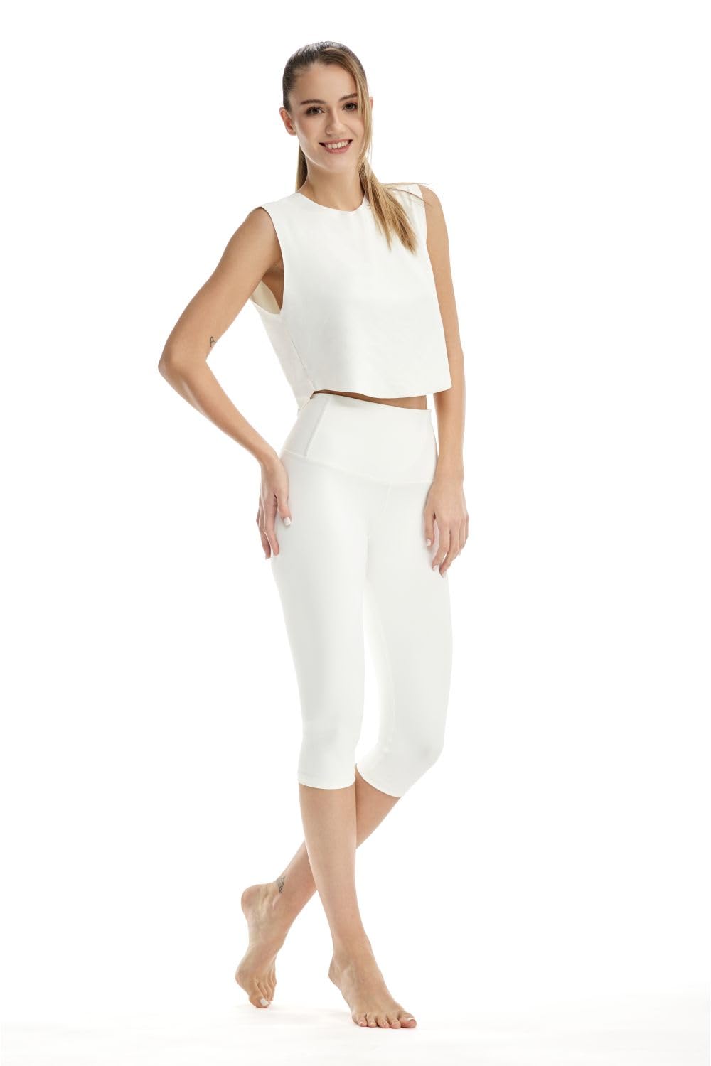 WINSHAPE Damskie legginsy Winshape Functional Comfort ¾-Tights Hwl217c "high waist" z aplikacją w kształcie litery V i ściągaczem Core-Band