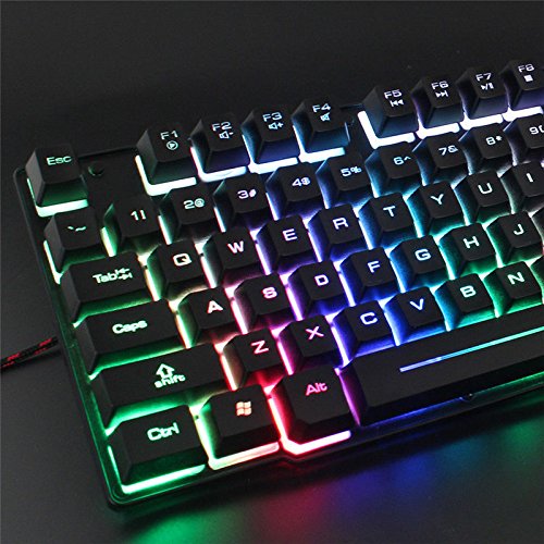 Tastiera meccanica retroilluminata superiore cablata USB illuminata ergonomica PC Gaming + tastiera mouse + mouse nero tastiera + mouse nero