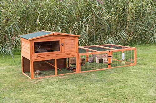 Trixie 62321 natura Kleintierstall mit Freilaufgehege, 124 × 102 × 78 cm, braun