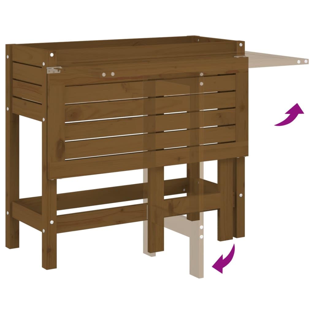 Jardinera con mesa plegable, maceta para plantas, jardinera elevada, jardinera para exteriores, jardinera, macetero, maceta adecuada para oficinas, jardines, restaurantes, cafés, marrón miel, madera