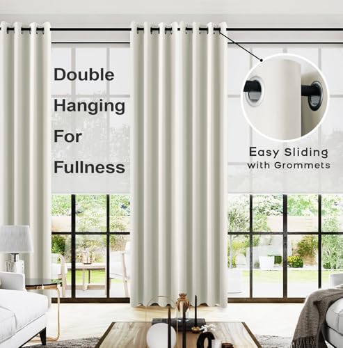 Image of KOUFALL 52x132 Inch Length Beige Blackout Curtains for Living Room