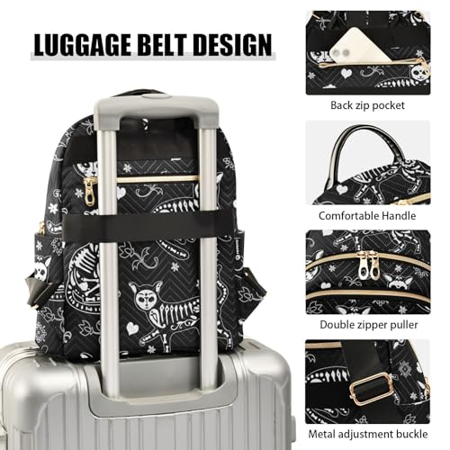 Image of Women Fashion Backpack Purse Death Cat Rucksack, S | Casual Lightweight Quilted Daypack Ladies Bag for College Travel Work