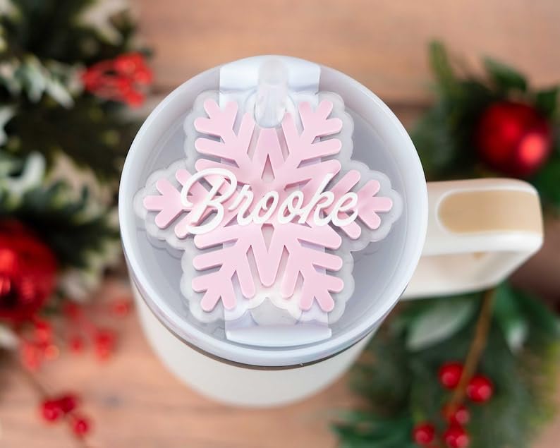 VTER Etiqueta de vaso de Navidad personalizada con diseño de copo de nieve de 30 onzas y 40 onzas para placa de nombre de Stanley Quencher, etiqueta