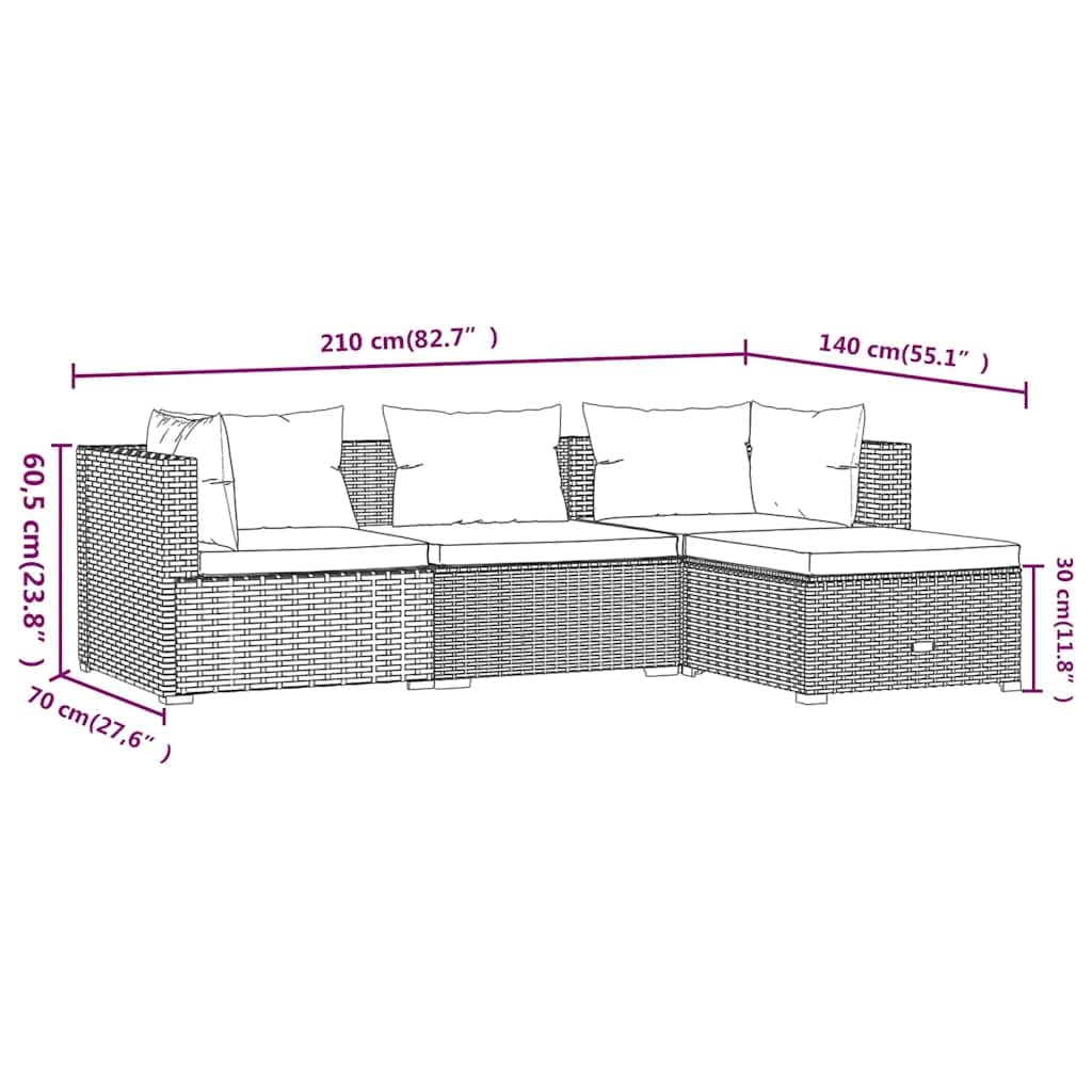 Set Salotto da Giardino 4 Pezzi in Rattan PE Nero | Modulari componibili con soffici cuscini blu acqua per momenti di relax in terrazzo patio o veranda.