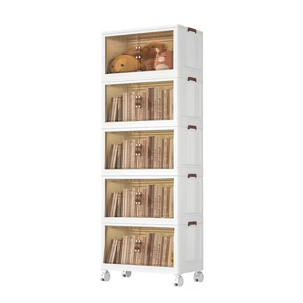 Scatola di archiviazione pieghevole con coperchio, scatola di archiviazione pieghevole con porta e ruote, scatola di archiviazione impilabile, scatola di stoccaggio del guardaroba in plastica
