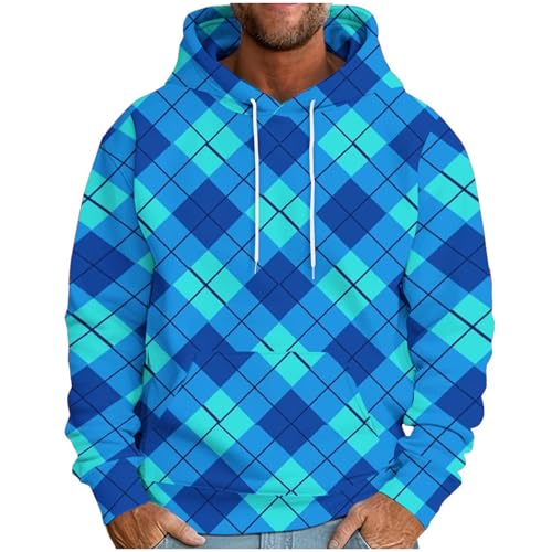 Finelylove Mens Hoodie Winter Fleece Plaid Print Hooded Sweatshirt Fall Casual Loose Fit Holiday Outdoor Streetwear Pullover