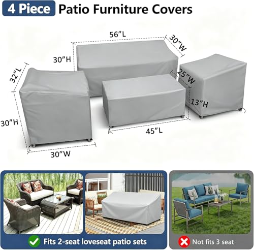 Image of STARTWO Patio Furniture Covers, 4 Piece Heavy Duty 600D Waterproof Outdoor Furniture Cover with Windproof Buckle Strap, for Lawn Rattan Wicker Couch Chair Set, Grey-Regular