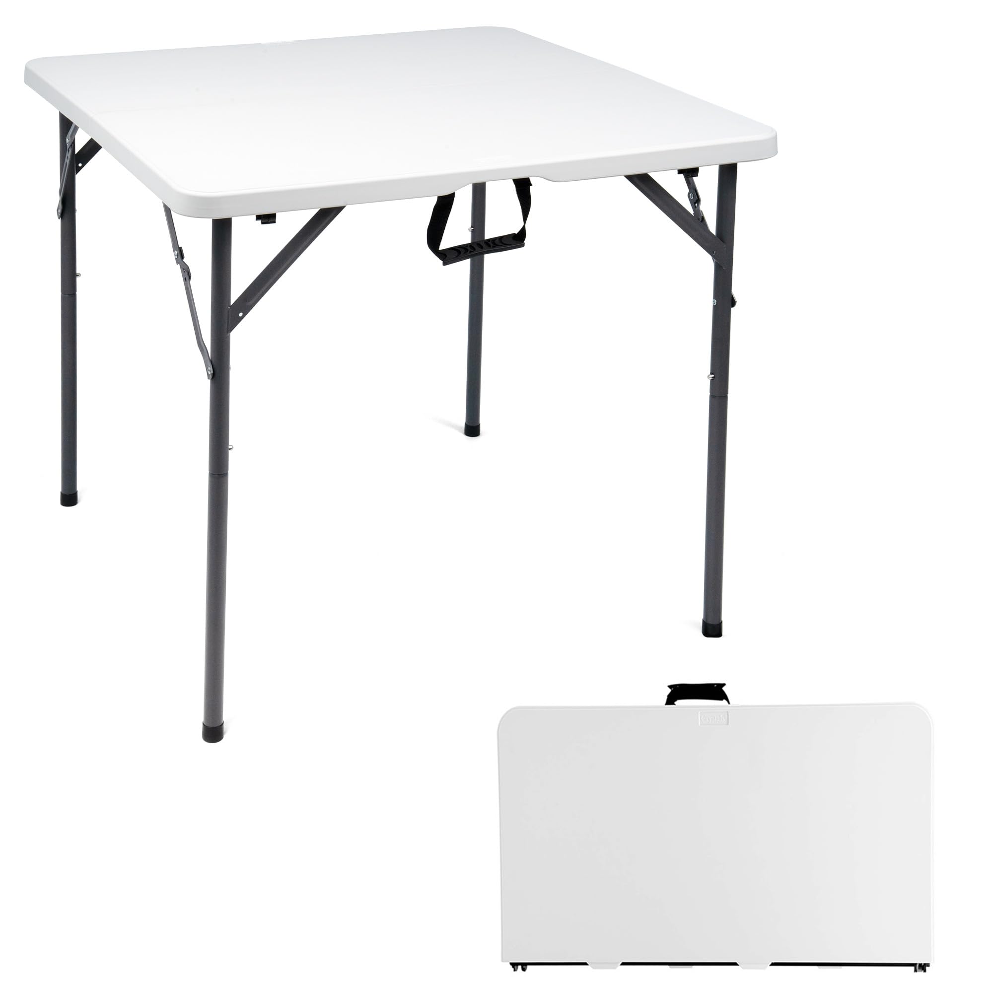 Crystals 3FT Square Folding Table – Sturdy & Portable 3 Feet Trestle Table for Picnic, Kitchen, Camping, Dining, Garden & Indoor/Outdoor Use – Heavy-Duty, Foldable, Easy to Store & Carry – White