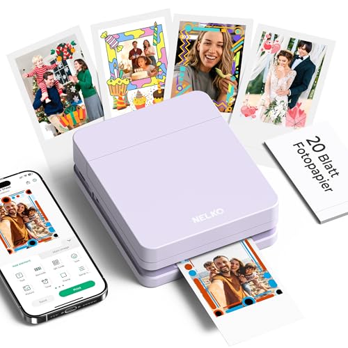 Nelko PP01 Imprimante Photo, Mini Imprimante Photo Jet d‘Encre Autocollante, 20 Feuilles Papier Photo, Connexion Bluetooth, Impression iOS Android, Photos...