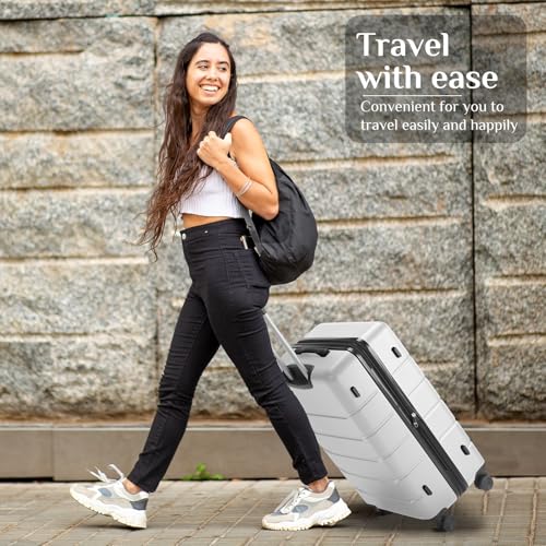 Image of OLIXIS 28 Inch Luggage, Hardside Checked Suitcase with Spinner Wheels, Lightweight ABS Hard Shell Travel Luggage, TSA Approved Lock, Expandable Large Suitcase for Business & Travel-White