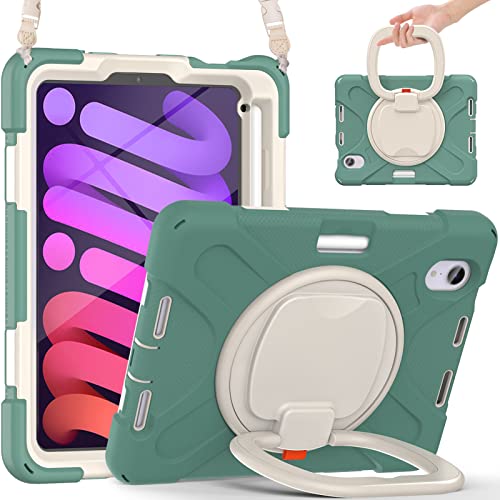 ORIbox Commute Case for iPad Mini 6, Heavy Duty Rugged Protective, 3 in 1 Shockproof Bumper with 360° Ring Holder Kickstand