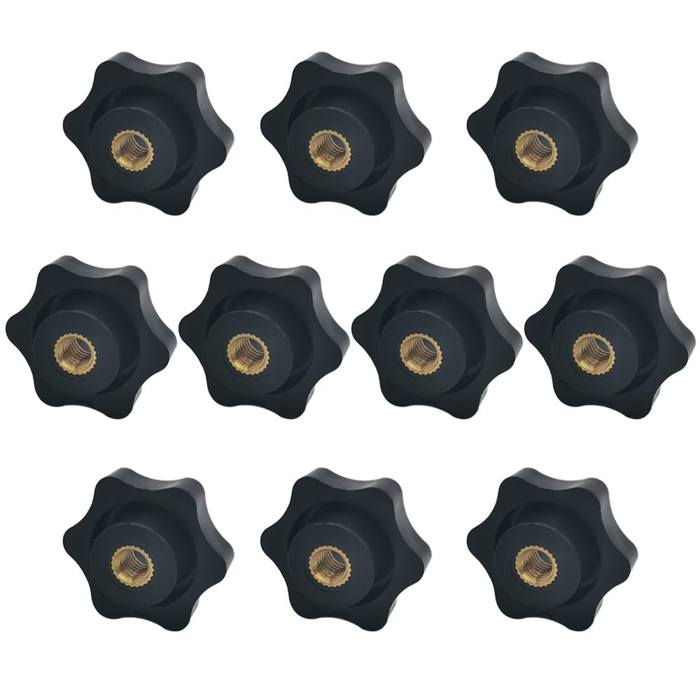 Uxcell 10 Pieces Star Knobs M10 Female Thread 48mm Head Through Hole Clamping Handles Nuts Black