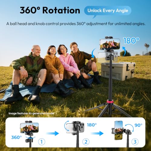 Image of ULANZI New MT-44 B Extendable Phone Tripod, Four-Leg Tripod, 59 inch Selfie Stick Vlog Stand with 2 in 1 Phone Clip, Black