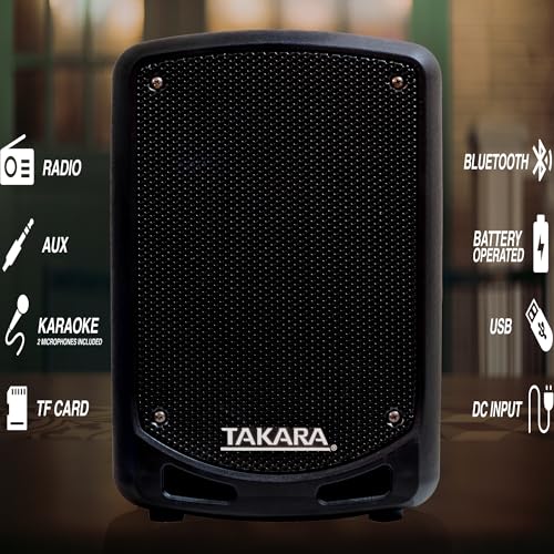 Takara T-7106 a Karaoke Speaker 6.5 Inch Portable Multimedia Bluetooth, with Recording, USB, PA System with 2 Wireless Mic, FM. 2 51nsBVIV eL