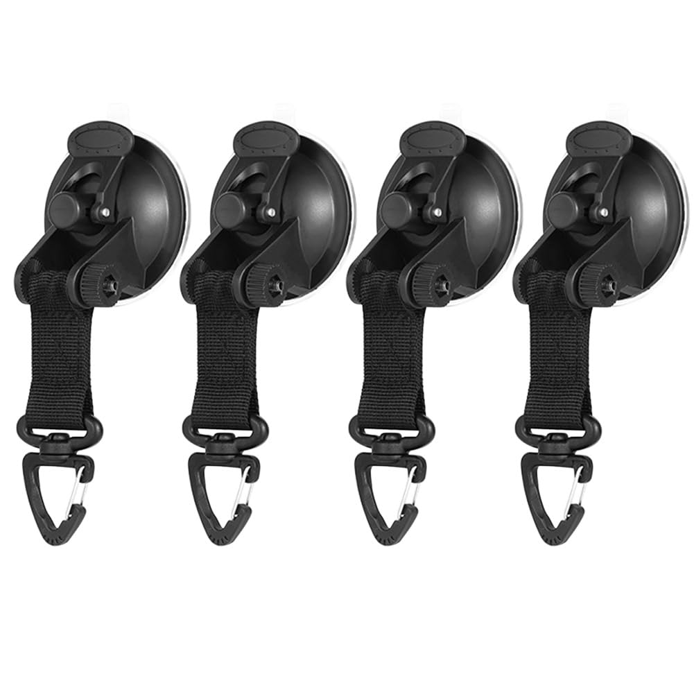 Inf Black 4 Pack Heavy Duty Suction Cups Anchor With Triangular Buckle And Hook, Multipurpose Camping Sucker Cups Hooks For Car Camping Motorhome Household Tent Car Awning