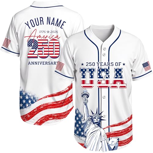 Camiseta personalizada para béisbol USA 250th Anniversary para hombres, mujeres y jóvenes miniatura 1