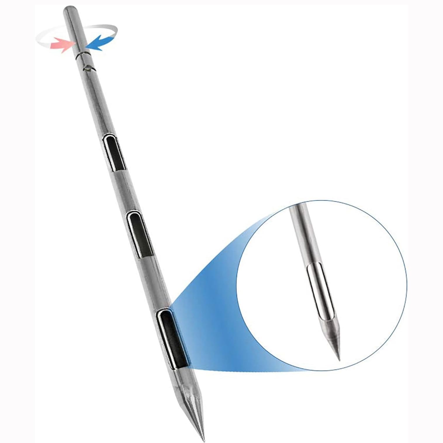 Campionatore di terreno con manico rotante, in acciaio inossidabile 201 antiruggine, design a doppio tubo, 25 mm × 0,5 m per grani in polvere, giardinaggio, cura del prato, uso del campo da golf