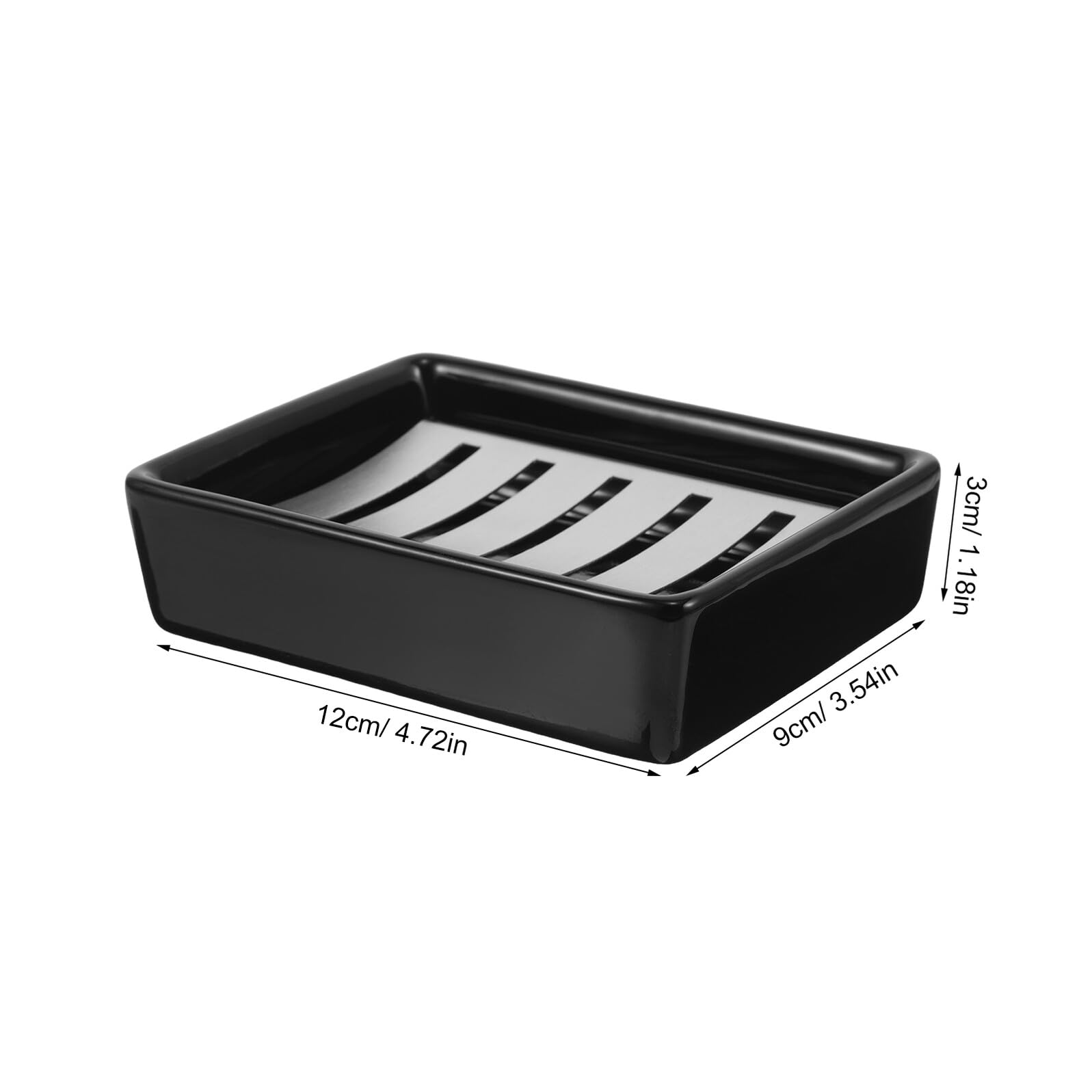 Jabonera de Acero Inoxidable con Base Cerámica Doble Capa Diseño Rectangular Compacto y Autodrenante para Baño y Ducha Soporte Resistente la Oxidación y Ahorro de Espacio Encimeras