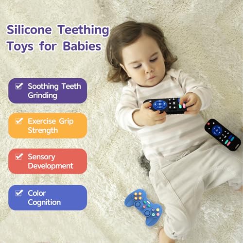 Image of Hooku 2 Pack Remote Teether for Baby, Silicone Teethers for Babies 6-12 Months, Baby Teething Toys for Babies 0-6 Months, Remote Control Toy, Infant Gifts for Boys Girls