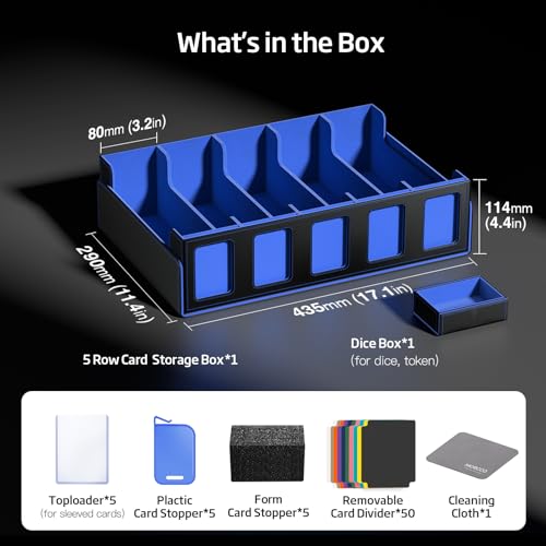 Image of 3900+ Trading Card Storage Box for MTG TCG PTCG Sports Card, Black Blue | 5-Row Card Case, Magnetic Lid & Commander Display, Top Loader Storage, Includes Dividers & Dice Box