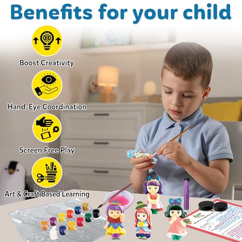 Image of Little Berry DIY Art and Craft Items | Mould & Paint Princess Craft Set | Make 6 Glitter Fridge Magnets | Fun Art & Craft Kit for Girls & Boys 3-10 Years | DIY Crafting Toys & Gifts for Children
